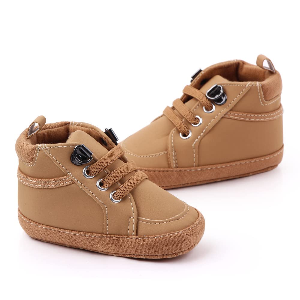 Sekantrol Baby Boys Girls First Walker Crib Newborn Shoes, Soft Rubber Sole Infant Sneakers Fashion High-Top Non-Slip Toddler Dress Moccasins Shoes (04-Brown, Infant, 6-12 Months, Medium)