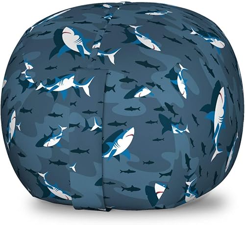 Ambesonne Bolsa de juguetes de almacenamiento náutico, Frock of Frolicking Sharks and Fish Herds Buceo Vida Silvestre Exótica Océano de Mar