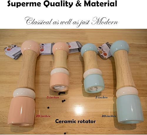 Miniatura 5 de CASASUNCO Juego clásico de molino de sal y pimienta de madera, salero y pimienta, elegante molinillo de pimienta, rotador de cerámica, recargable,