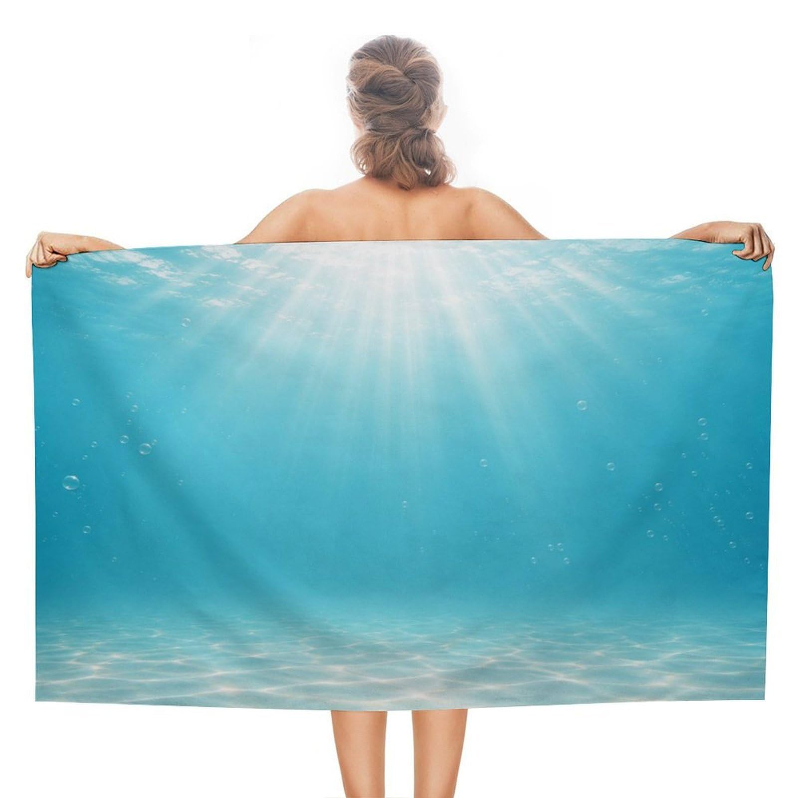 Anceky Underwater Ocean Sunlight Scene Oversized Beach Towel Quick Dry Sand Free Microfiber Travel Towel Lightweight Multi Purpose Beach Blanket Pool Gym Bath Towel 51x31 in