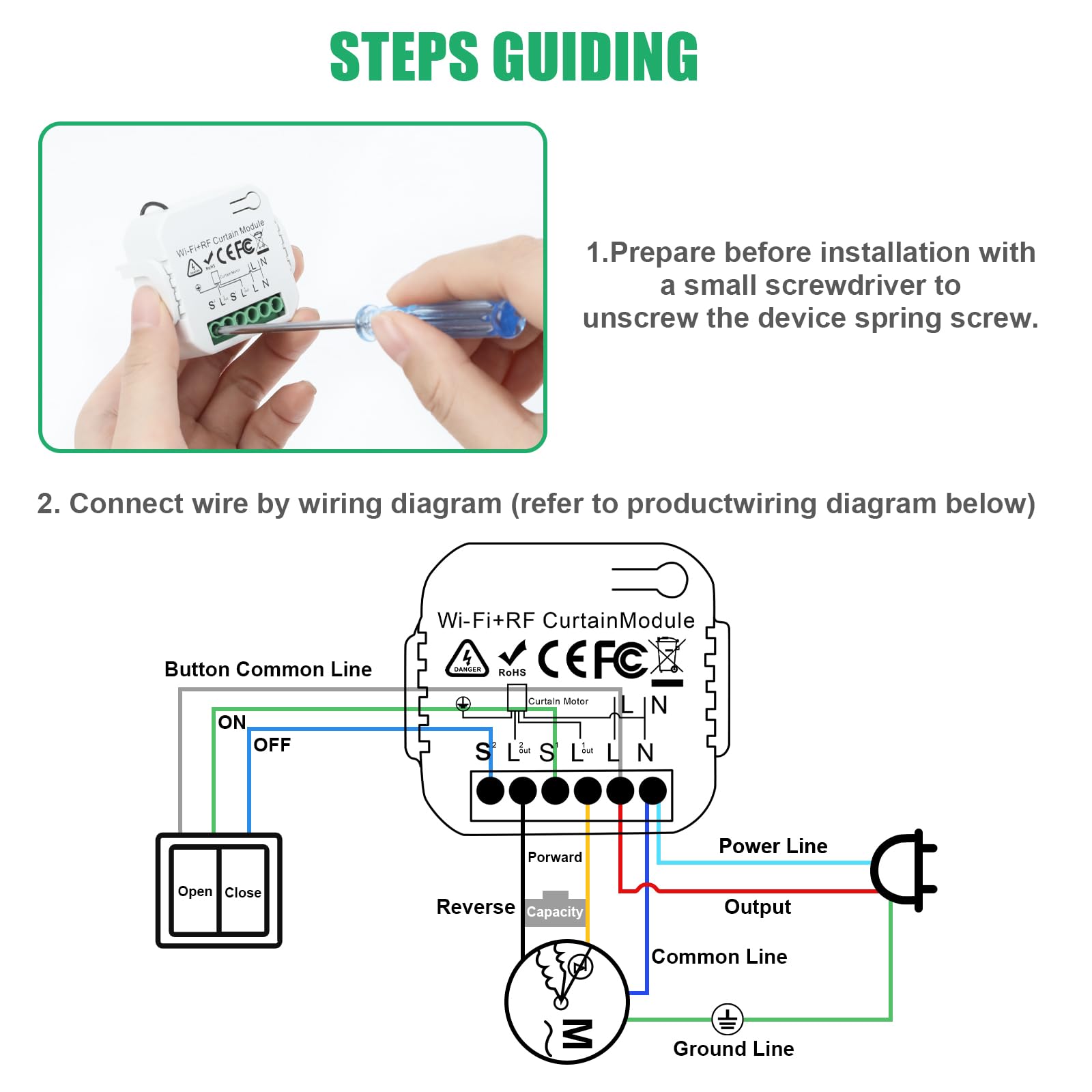 Interruttore per tapparelle Alexa con 1 telecomando RF, modulo interruttore per tapparelle WiFi con app Tuya, controllo intelligente per tapparelle compatibile con Alexa Google per tende, veneziane
