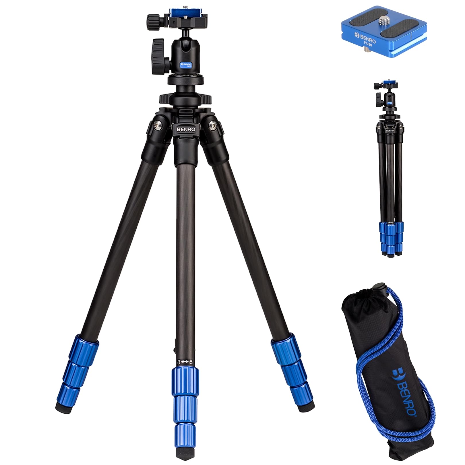 Benro Slim Carbon-Fiber Tripod Kit w/ N00 Ball Head – Lightweight, 8.8 lb Load, 57.6″ Max, 20.1″ Folded – Ideal Travel Tripod for Mirrorless & DSLR Cameras (TSL08CN00)