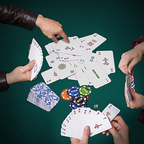 Miniatura 2 de drizzle Poker Mahjong Juego de mesa Juego de mesa Chino Azul y Blanco Diseño de Porcelana 144 Fichas de Tarjeta Set PVC Plástico Impermeable