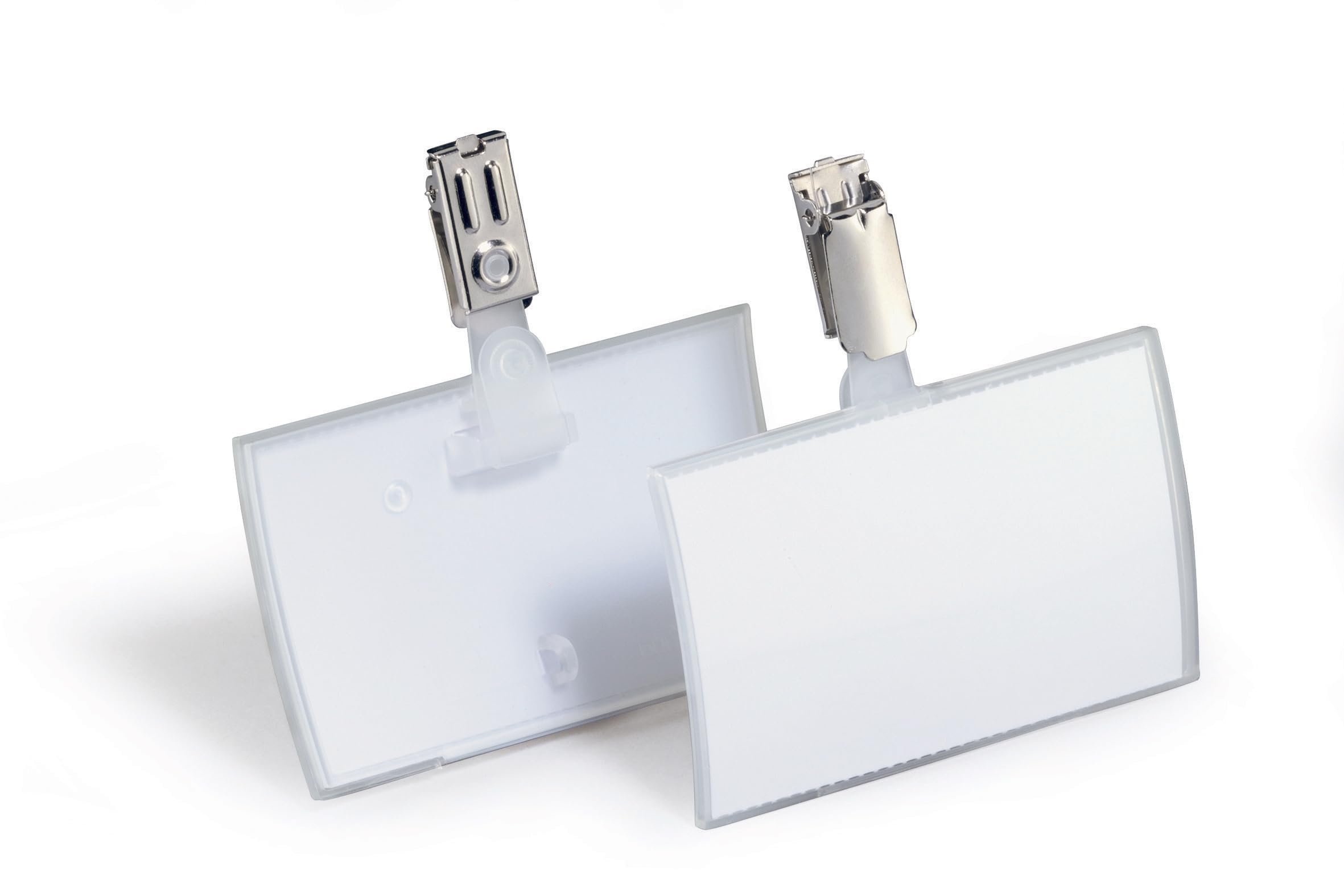 Durable 821619 Portanome Click Fold con Clip Ruotabile, Convesso, Apertura a Scatto, 54 x 90 mm, Trasparente, Confezione da 25 Pezzi