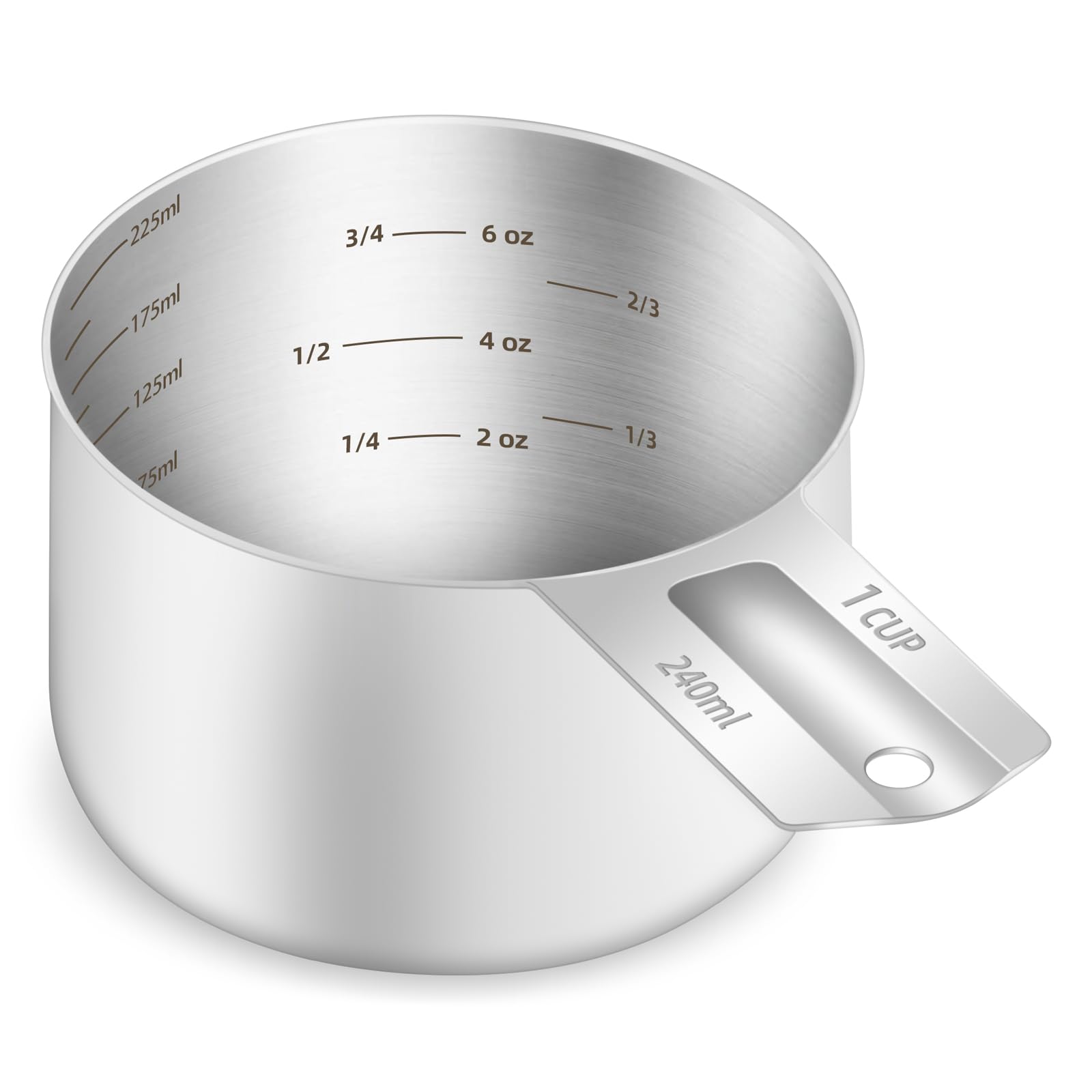 1PCS 1Cup (240ml, 8oz) Single Measuring Cup, Etched Inner Scale Stainless Steel Measure Scoop, Metric and US Measurement, Dishwasher Safe