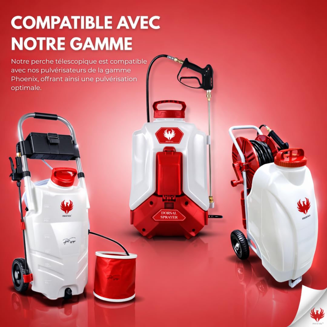 PHOENIX - Lanza Telescópica para Pulverización en Altura - Compatible con Pulverizador Eléctrico Pro Sprayer, Dorsal, Gladiator - Extensible a 5,4m - Ideal para Pulverizador Jardín, Tejados y Fachadas