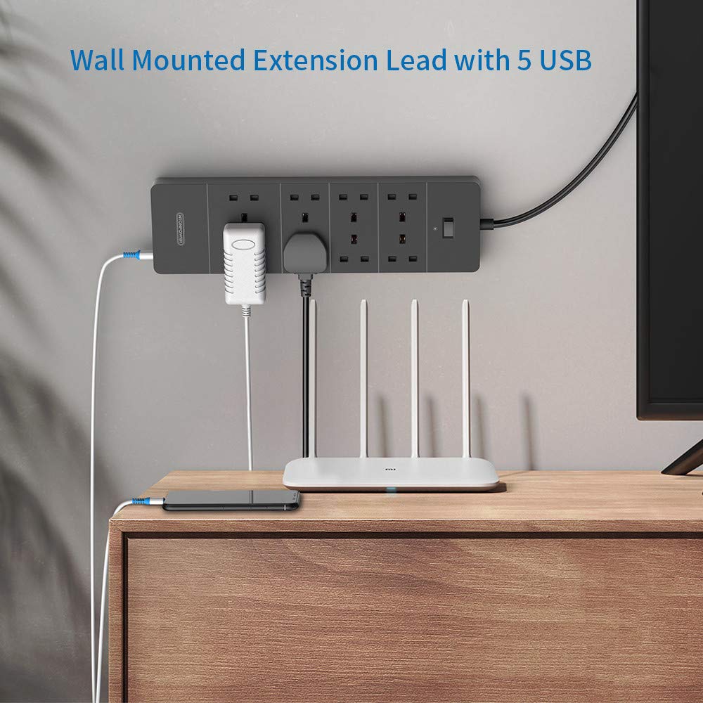 Extension Lead 8 Way NTONPOWER Wall Mountable Multi Plug Extension with