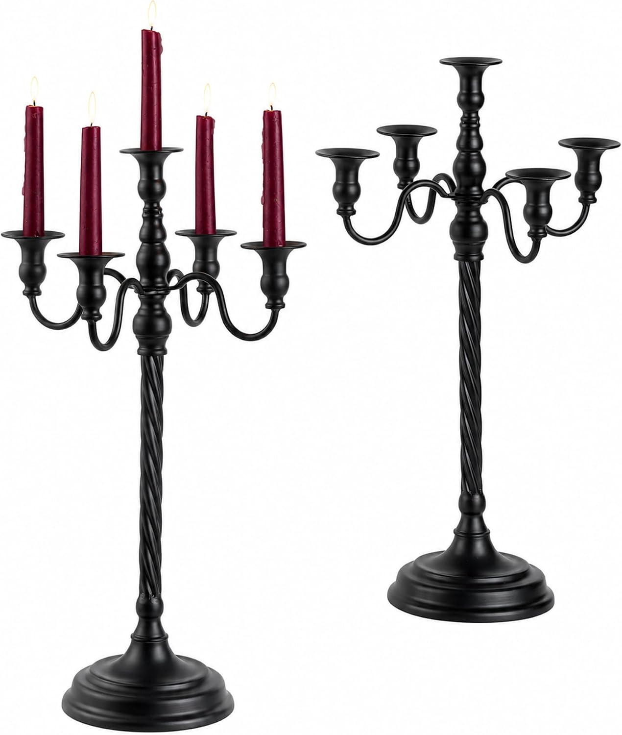 Romadedi Black Halloween Candle Holder: 2pcs 22-Inch Tall Candelabra | 5-Arm taper candlestick holders,Gothic Home Decor for Fireplace Mantel, Wedding Centerpieces and Dining Table