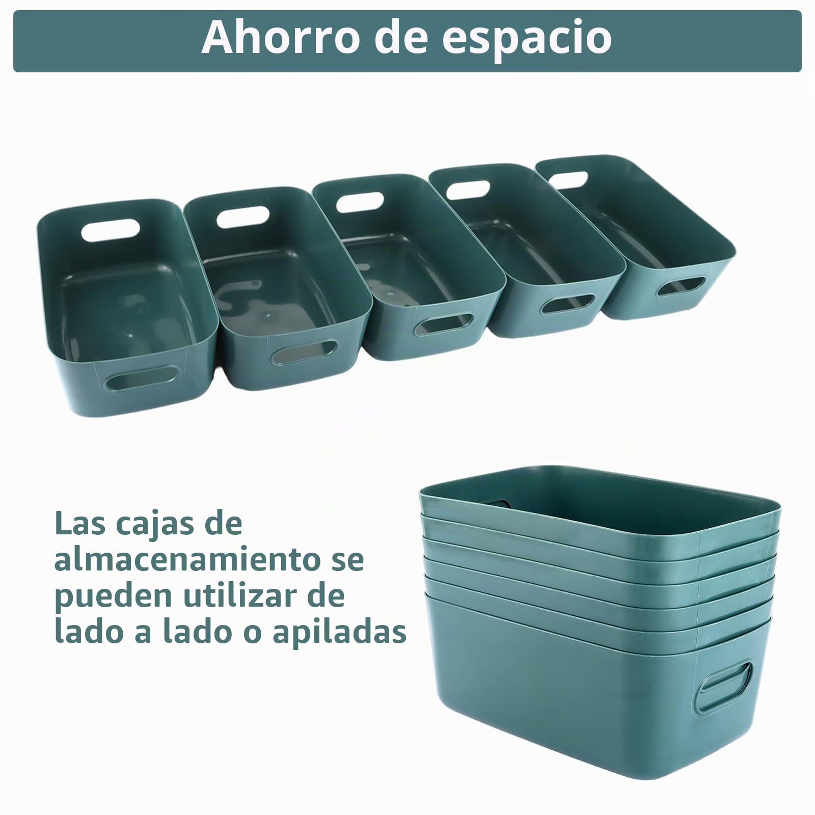YAYODS Juego de 10 Cajas de Almacenaje de Plástico con Asas (30x20x12cm), Cestas Organizadoras Apilables para Armarios, Cocina, Baño y Oficina - Azul Marino Moderno