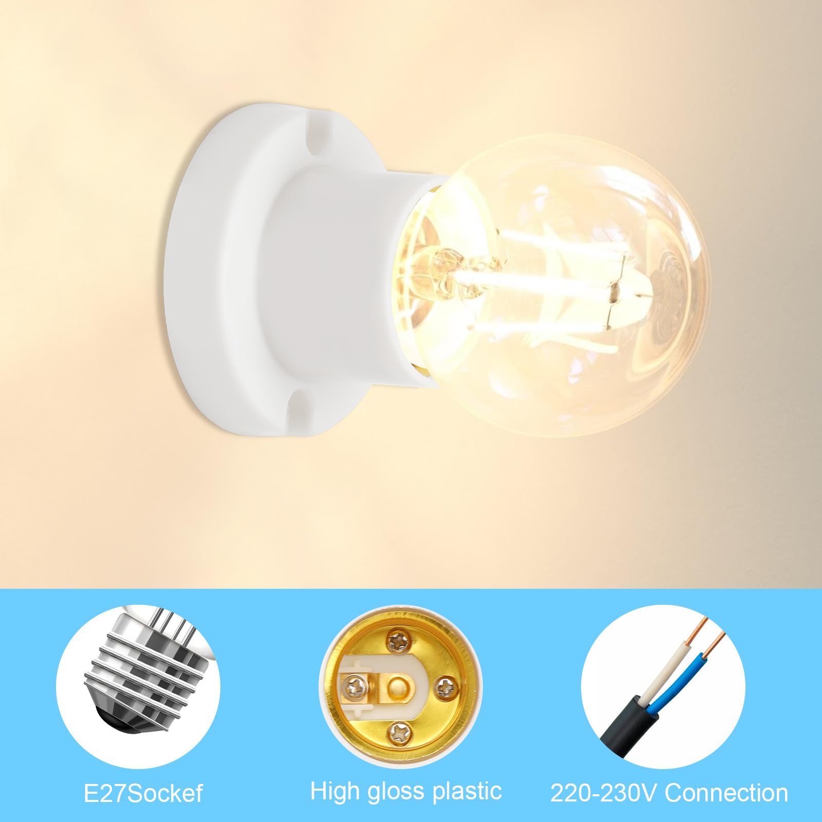 DAWRIS 4 piezas de portalámparas impermeables E27 con destornillador de cruz, portalámparas E27 de plástico ABS para techo para lámparas E27 para pasillos, balcones, sótanos, garajes (blanco)
