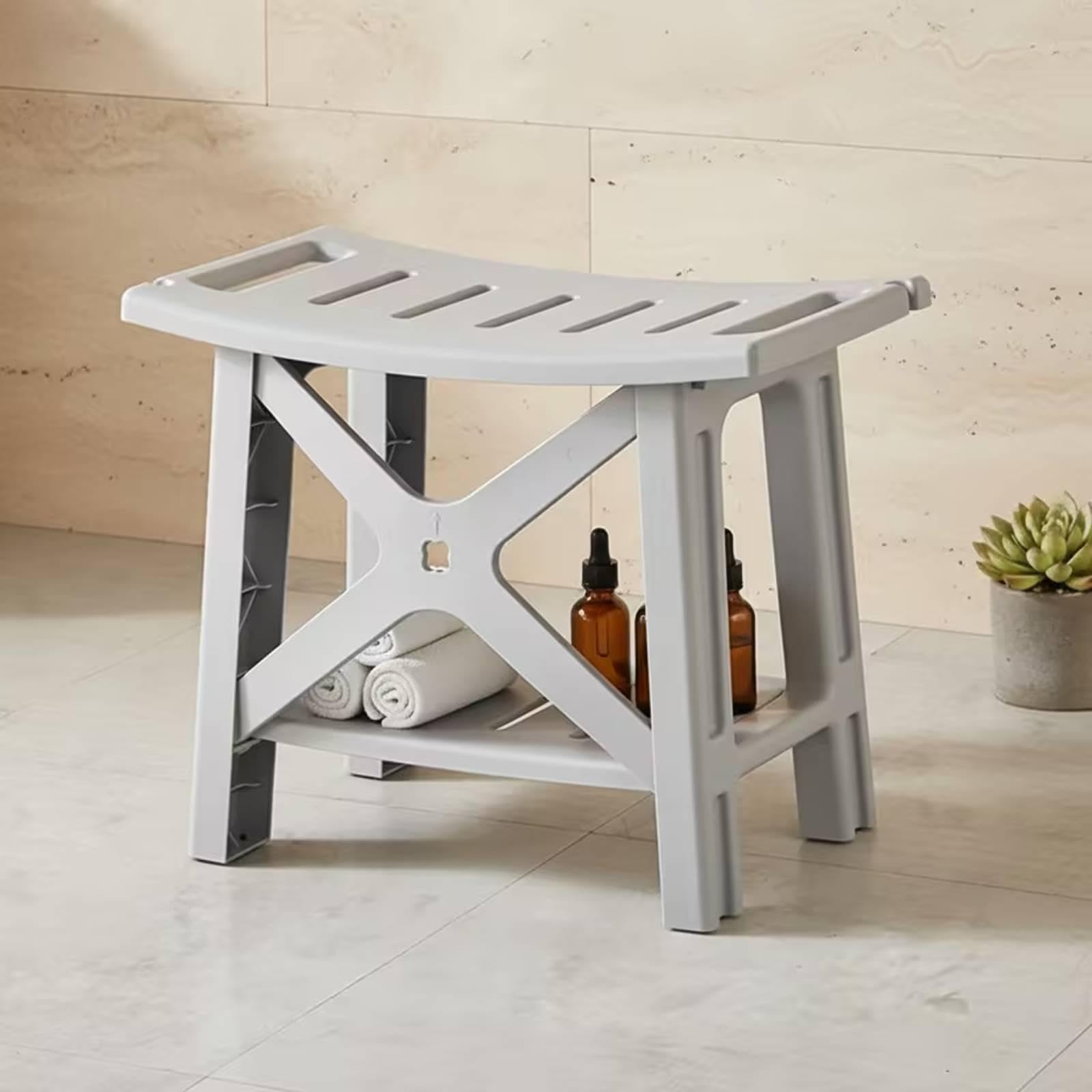 Banco de Ducha Taburete Esquina para Ducha Asiento Baño Silla SPA con Repisa Portátil Material Resistente a Repetido Uso Adecuado para Habitación, Gris, Individual