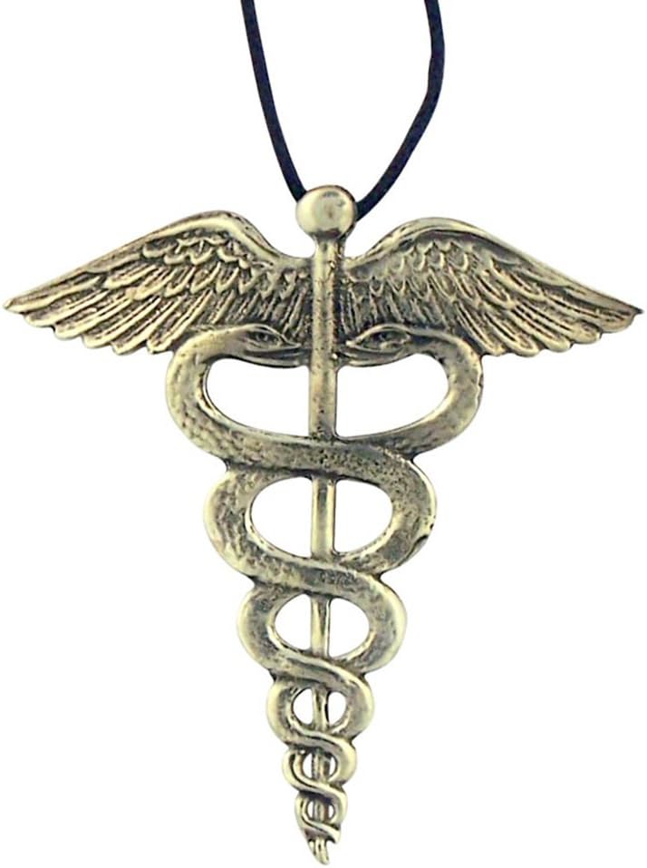 Nirvana SilverEntwined Serpents on Staff Caduceus 2 Inch Silver Tone Pendant