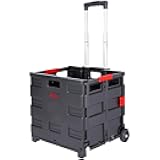 JJRING Folding Rolling Crate, Portable Utility Cart, Collapsible Handcart Shopping Trolley, Rolling Crate with Wheels for Teacher, Grocery, Office and Luggage