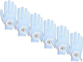 Simple Symbol Men's Golf Glove High Grade Leather Six Pack，Six Left Hands, Six Right Hands,Six Colors ,Red/Blue/Navy Blue/Sky Blue/Coffee/Beige (Sky Blue,XL,Right)