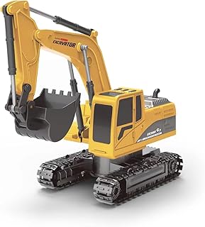 Yellow die cast Metal Excavator Hydraulic Excavator,Fully Functional Radio Control Excavator Truck, 1:20 Scale Model Remote Control Truck Construction Toys Excavator for Kids