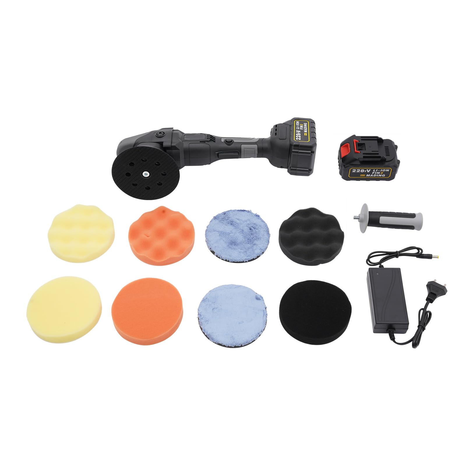 Pulidora de coche, pulidora con batería, pulidora de coche, pulidora con batería recargable de 2 x 3 Ah, pulidora excéntrica para coche, 3 velocidades variables