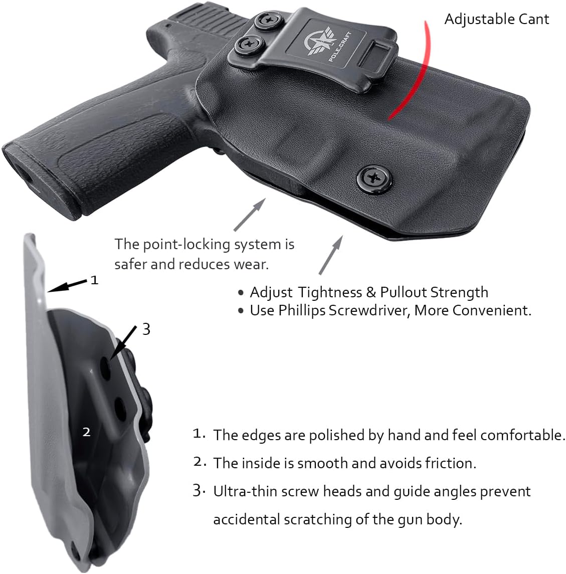 POLE.CRAFT S&W M&P Shield X Holster IWB Kydex for Fit: S&W M&P Shield X - Inside Waistband Concealed Carry - Adj. Cant Retention