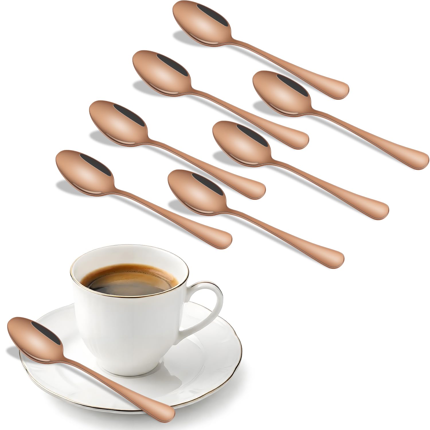 DEHOV 5.5 Inch Rose Gold Small Coffee &amp; Tea &amp; Dessert Spoons Set of 8