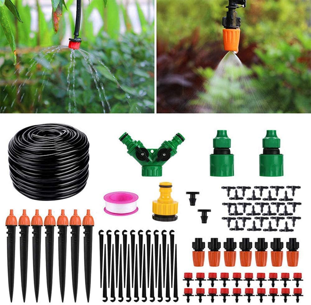 Micro Drip Irrigation Kit 40m Dripper Automatic Garden Watering System Greenhouse Sprinkler Drip Irrigation Drip Watering Equipment with Adjustable Nozzle Sprinkler Sprayer (40m)