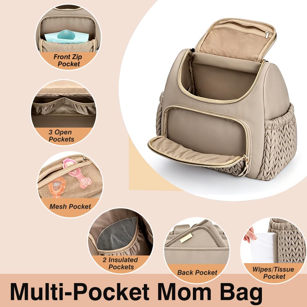FARYODI Bolsa de pañales para bebé, bolsa de pañales multifuncional para mamás, bolsa de pañales grande con correa ajustable para el hombro, compartimento para chupete separado, para viajes, playa