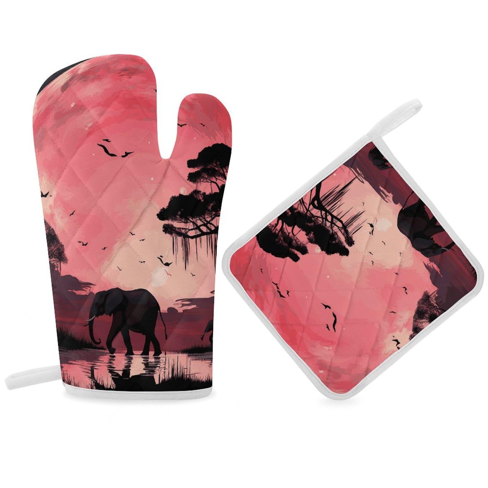 Pink Moon Elephant Oven Mitt Thick Substantial Heat Insulation Gloves Soft Skin-Friendly Temperature Resistant Oven Mitts for Cooking Lover Cooks
