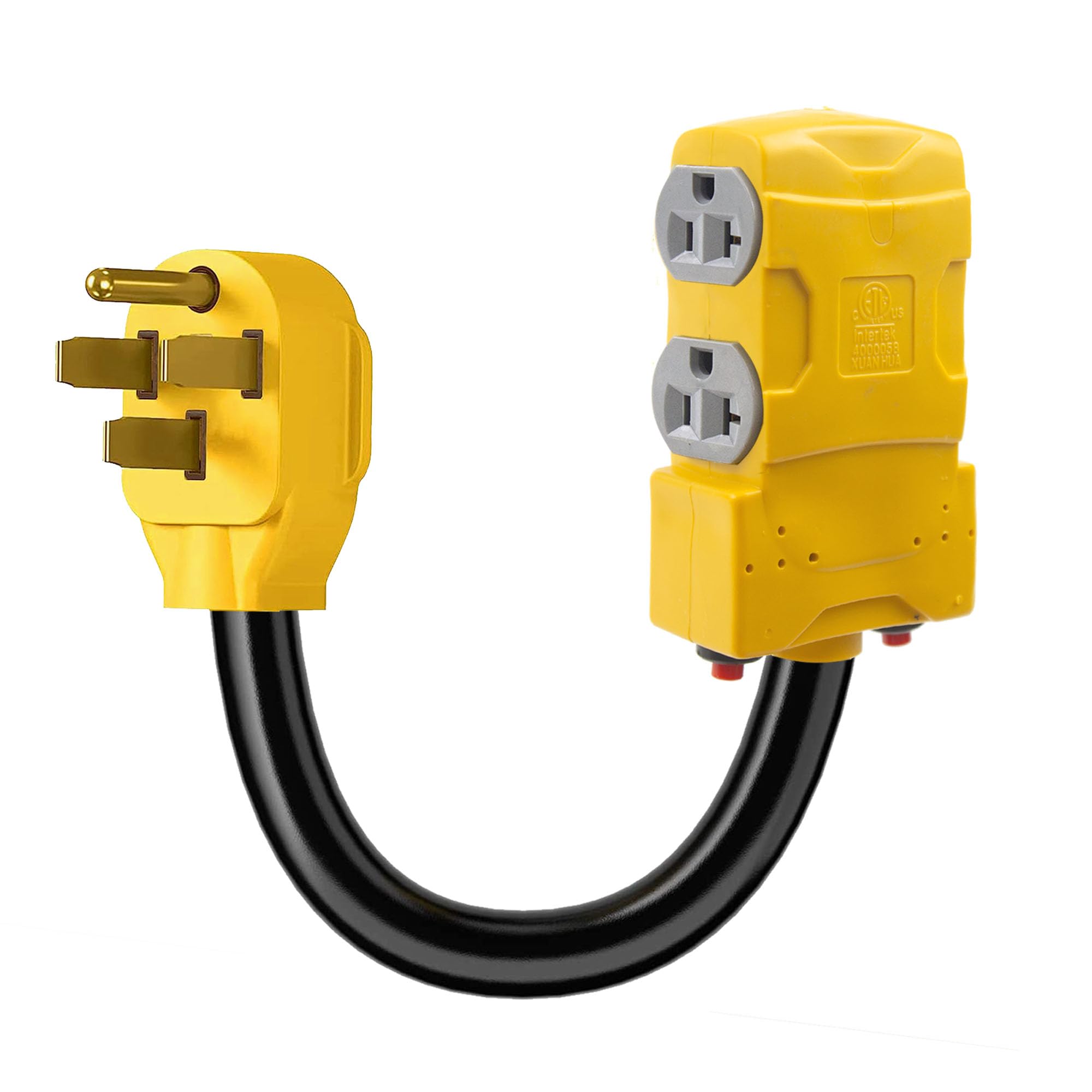 50 Amp to 20 Amp 110V RV Distribution Adapter, NEMA 14-50P to 4 X 5-20R/15R RV Generator Adapter, 4-Prong to Mutiple Household Outlet w/ 20amp Circuit Breaker, 1.5FT