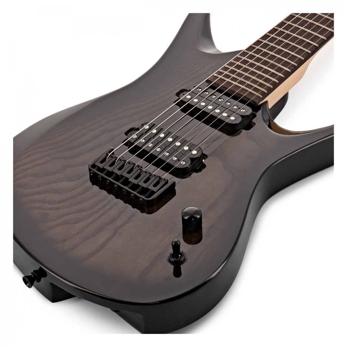 Gear4music Harlem chitarra elettrica 7 corde - Trans Nero | Istantaneamente suonabile per rock moderno e metal, bobina aperta e humbucker chiuso per un tono pieno