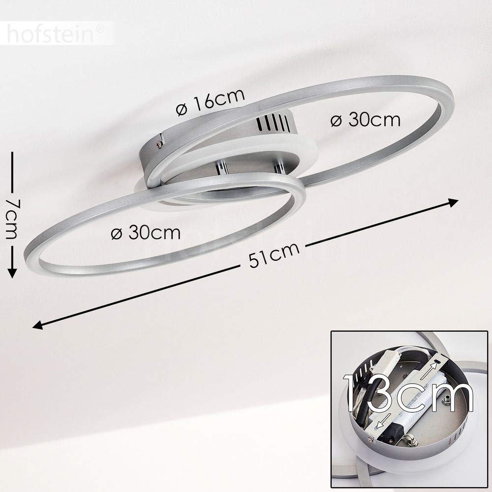 HOFSTEIN LED Deckenlampe Lithgow, dimmbare Deckenleuchte aus Metall in Silberfarben, moderne Leuchte, dimmbar über den Lichtschalter, Wohnzimmer, Schlafzimmer, 25 Watt, max. 2600 Lumen, 3000 Kelvin