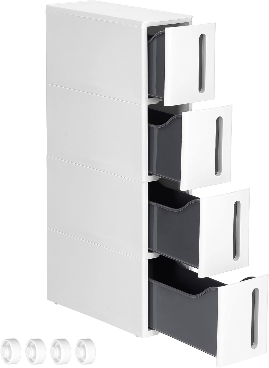 SONGMICS 4-Tier Rolling Storage Tower with drawers partially open