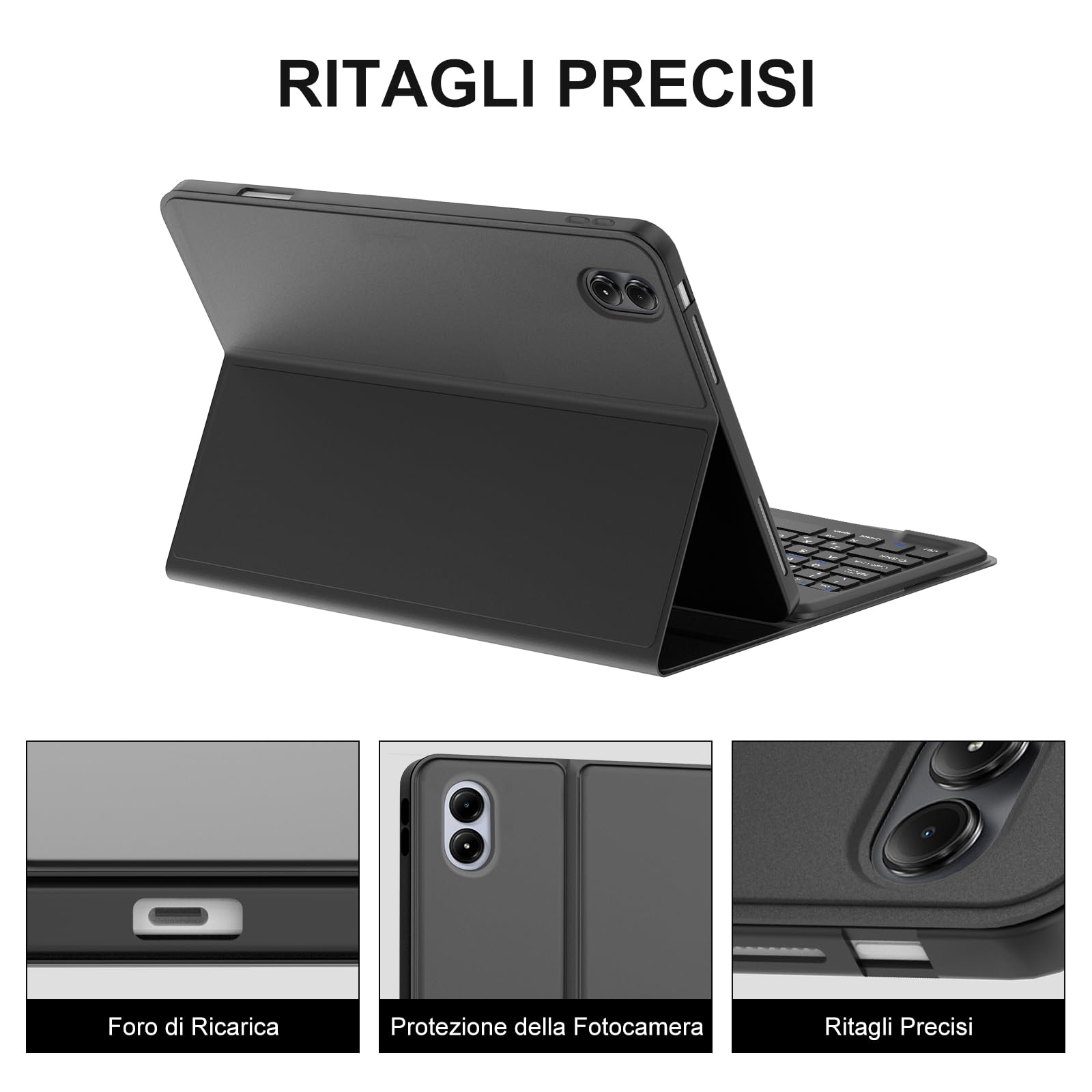 Custodia con tastiera per Redmi Pad Pro 12.1 pollici 2024/Xiaomi Pad POCO 12.1: tastiera retroilluminata a 3 zone e 7 colori con trackpad - tastiere wireless rimovibile con Layout italiano QWERTY