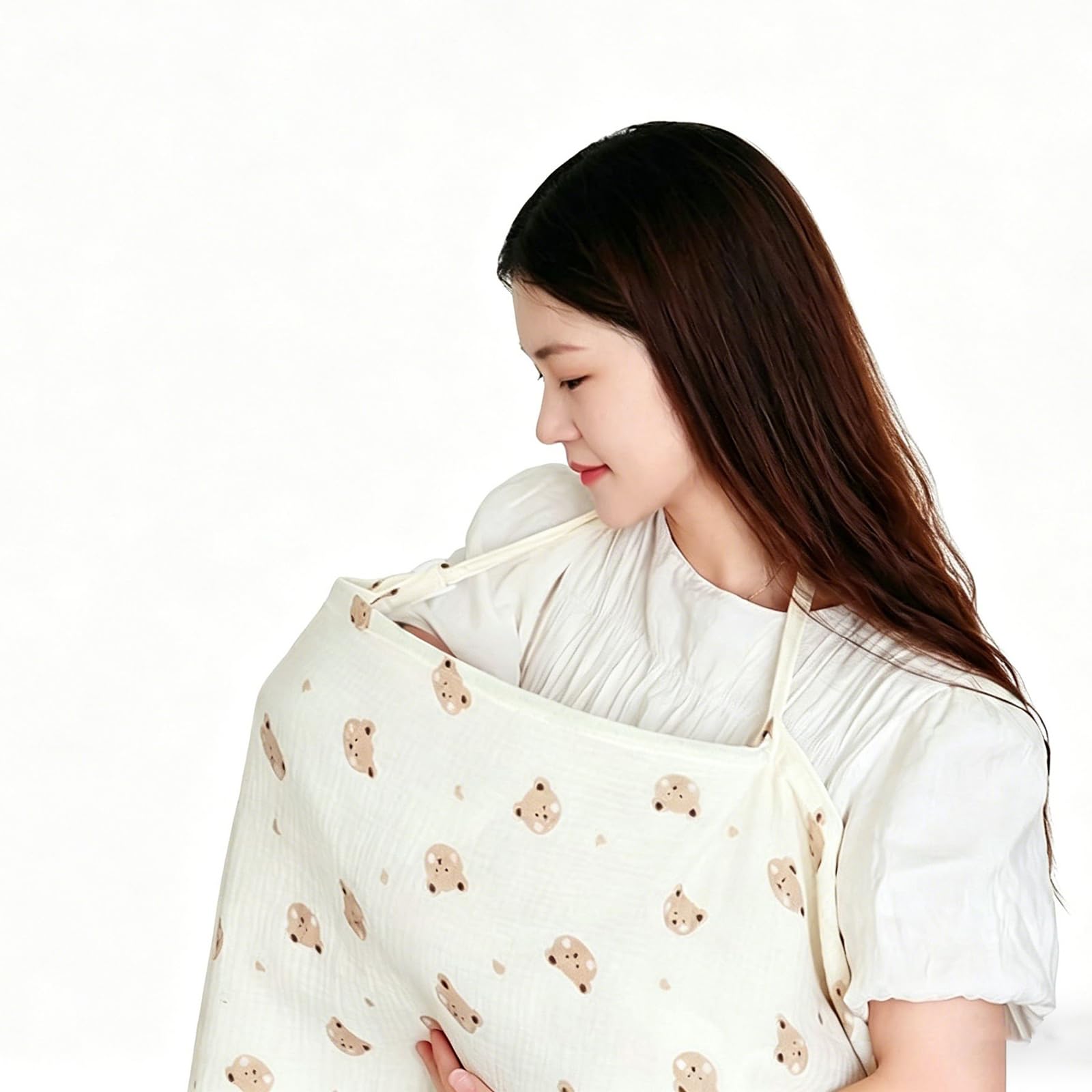 Nursing Cover, Feeding Covers for Nursing Mom, Breastfeeding Cover with Privacy Design, Multi-Use Stroller Cover and Car Seat Canopy, Lightweight Cotton Fabric in Cream White, 66 cm by 100 cm-image-16