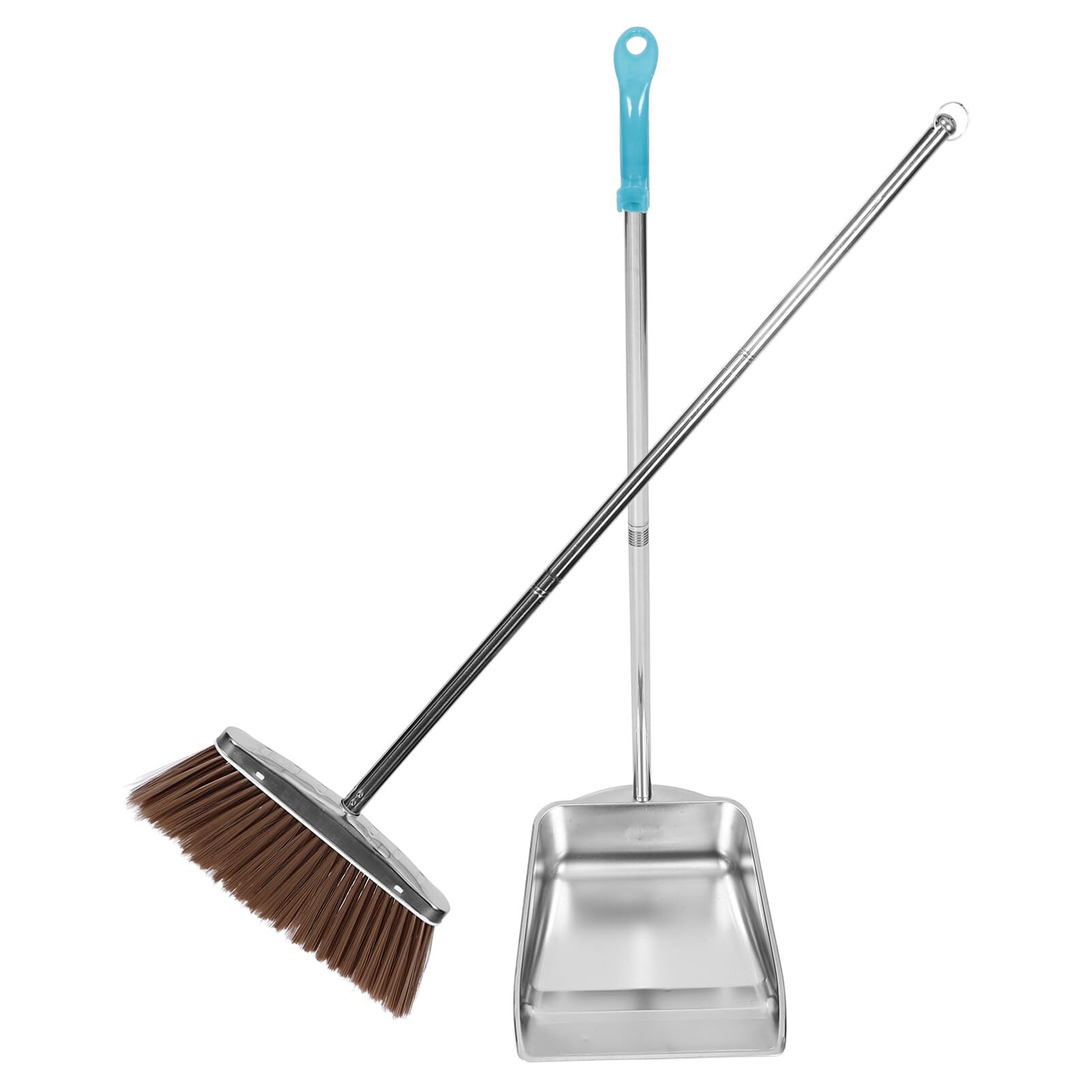 HOLIDYOYO Broom and Dustpan Set with Long Handle Stainless Steel Broomstick Standing Dust Pan for Floor Home Office Lobby B