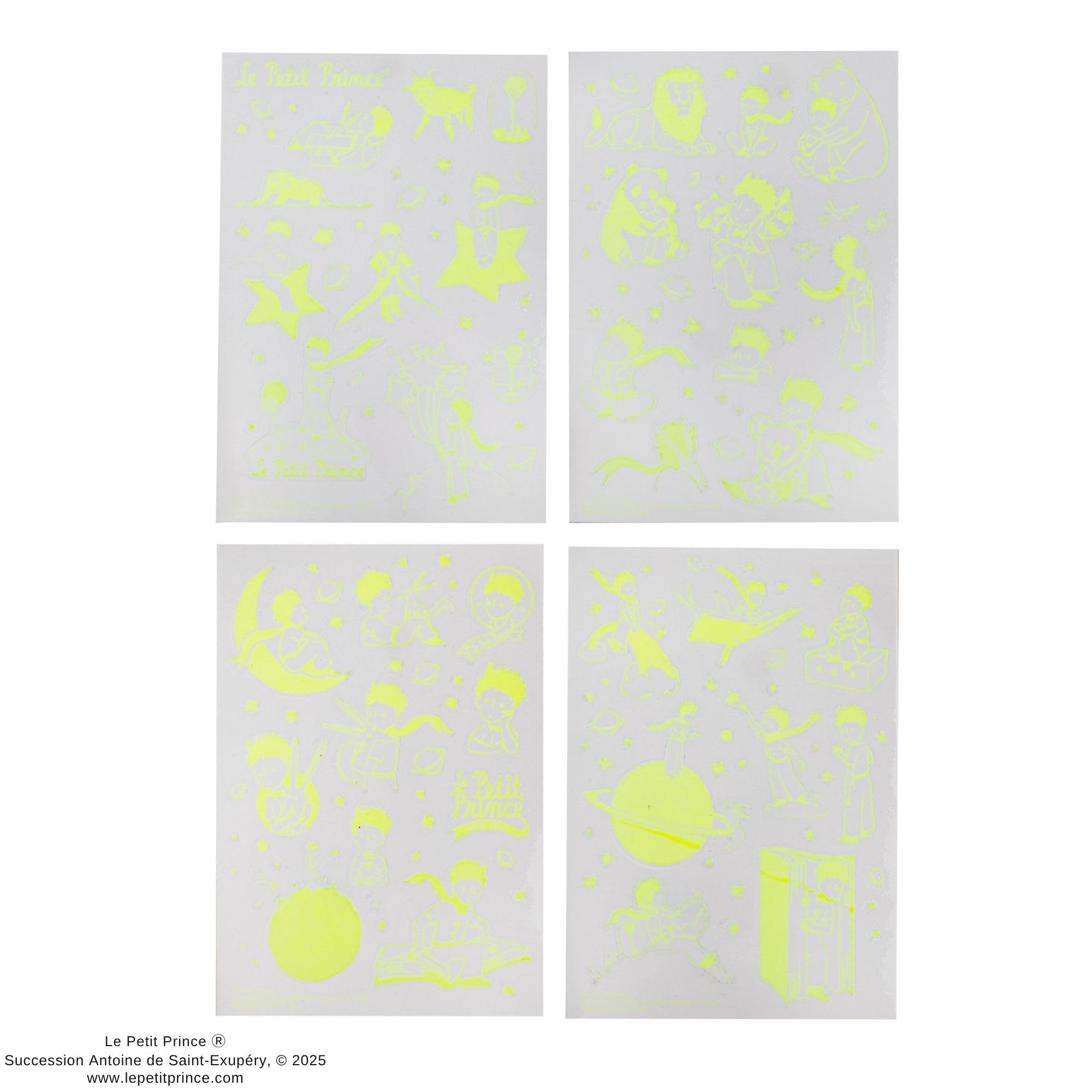 Cinereplicas Le Petit Prince – Set d’Autocollants Phosphorescents – 152 Stickers – Pour carnets, ordinateurs, murs, plafonds – Licence Officielle
