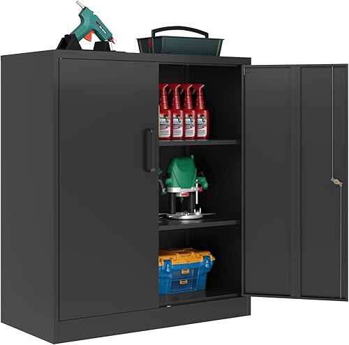 Miniatura 1 de LISSIMO Gabinete de almacenamiento de metal, armario de almacenamiento con puertas y estantes ajustables, gabinete de acero para garaje, hogar,