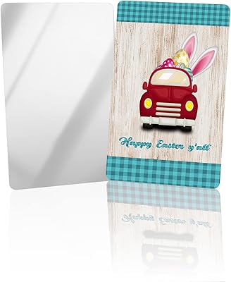 OComster Easter Truck Loads of Coloful Eggs Bunny Ears Compact Mirror Bulk Mini Card Mirror, Teal Buffalo Spring Retro Wooden Small Compact Mirror for Purse, Rectangular Handheld Pocket Makeup Mirror