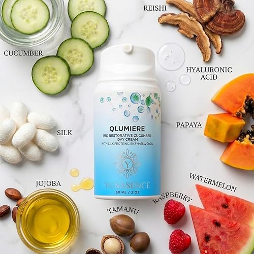 Miniatura 3 de YUNASENCE QLUMIERE Crema de pepino calmante bio-restauradora con aminoácidos, ácido hialurónico, enzimas, caviar. Hidratante, protectora.