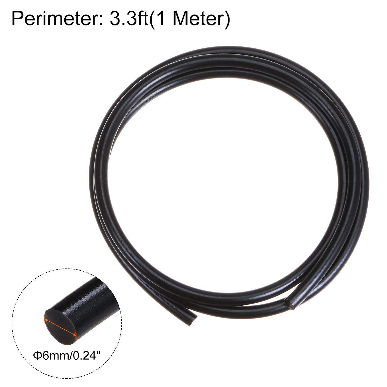 QUARKZMAN PU Transmisión Correa Poliuretano Redonda 6mm Diámetro 1 Metro Longitud Negro
