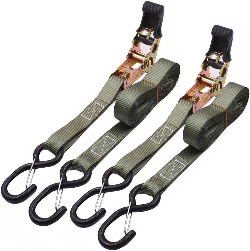 HASTHIP® 2 Pack Ratchet Tie Down Straps, 4.5m Ratcheting Straps Cargo TieDowns, Cargo Straps for Trucks, Rubber Handles, Coated Metal Hooks, Carry Bag