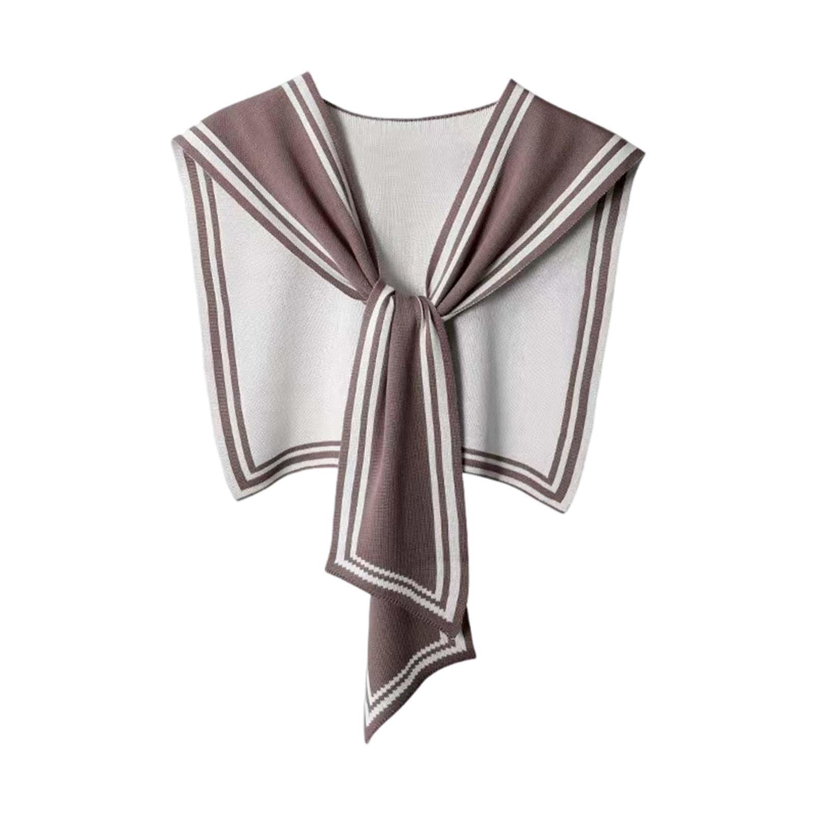 Women's Knitted Sailor Collar for Tying - Removable Shoulder Collar in Marine Look | Fashionable Accessory for Sweaters and Shirts, style_y03 brown, One size