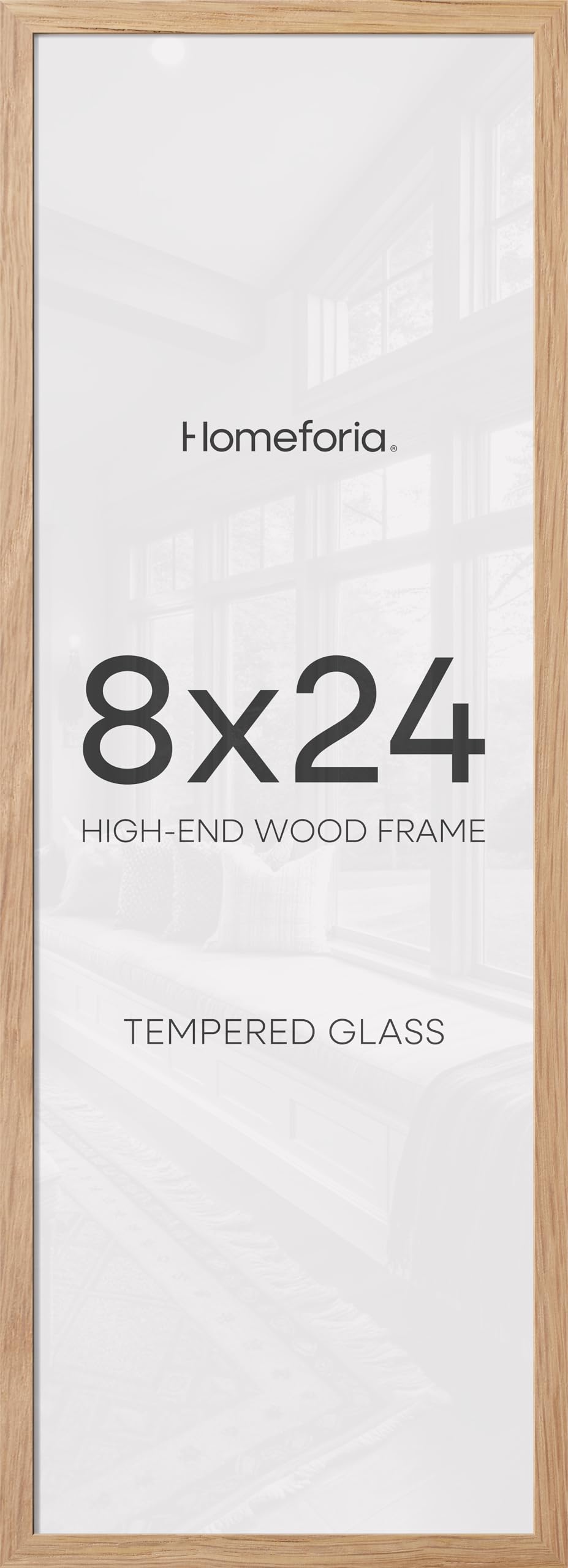 Homeforia 8x24 Natural Oak Panoramic Picture Frame, High-End Wood, Glass | High End Solid Oak Wood, Tempered Glass, 8x24 Edge-to-Edge Display 24x8, Wall Kit, Set Of 2