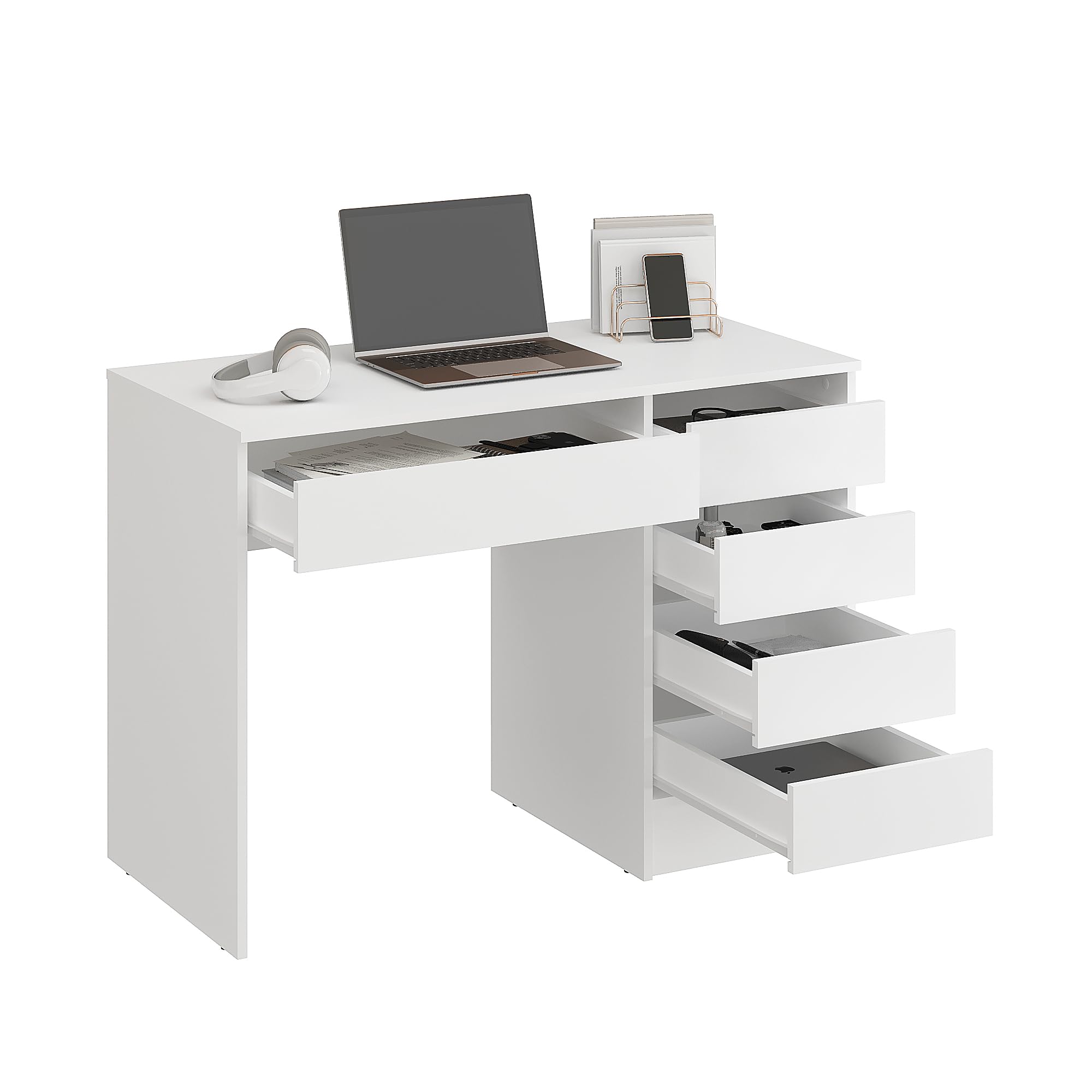 Komto Desk with Drawers - Sonoma Oak Computer Desk with Storage, Work Table for Home Office or Bedroom | PLIO 110 x 53 x 78.5 cm