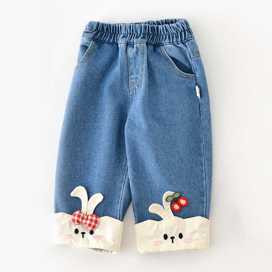 6Months-6Years Infant Girls Bunny Print Jeans Toddler Denim Pants Children Clothes2