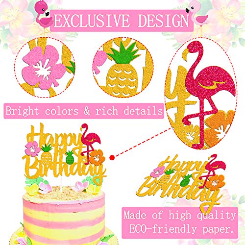 Flamingo Pineapple Cake Topper Tropical Hawaiian Luau Themed Happy Birthday Cake Decorations For Kids Boy Girl Birthday Party Supplies #TOP1