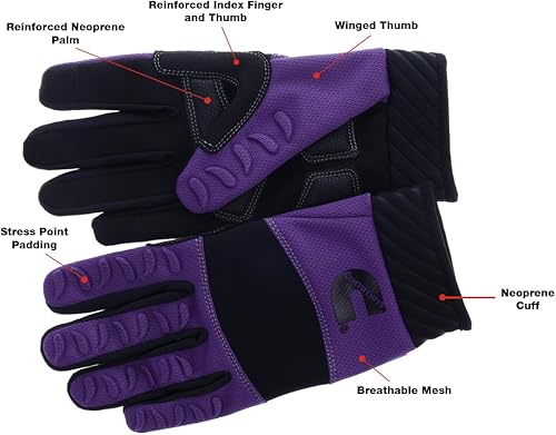 Miniatura 5 de Cummins Guantes mecánicos para mujer, antivibraciones, antiabrasión, guantes de trabajo mecánicos para todas las estaciones, para todo uso, morado,