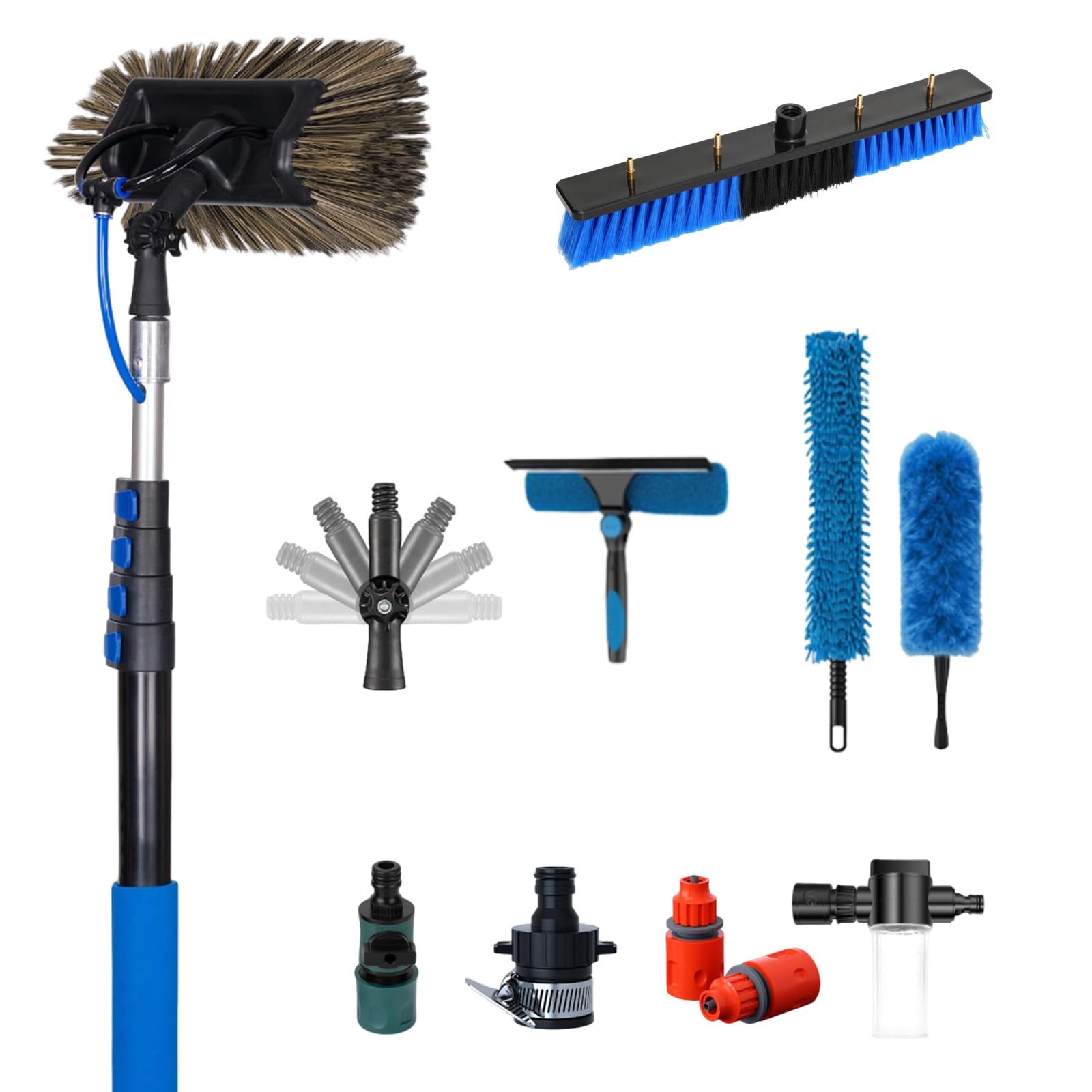 Kit Pulizia Pannelli Solari, Asta Telescopica Lavavetri Acqua Pura, Spazzola Multifunzione Estensibile e Spolverino Flessibile per Tetto, Facciata Casa, Lavaggio Camion, Caravan(3.6M(12FT))