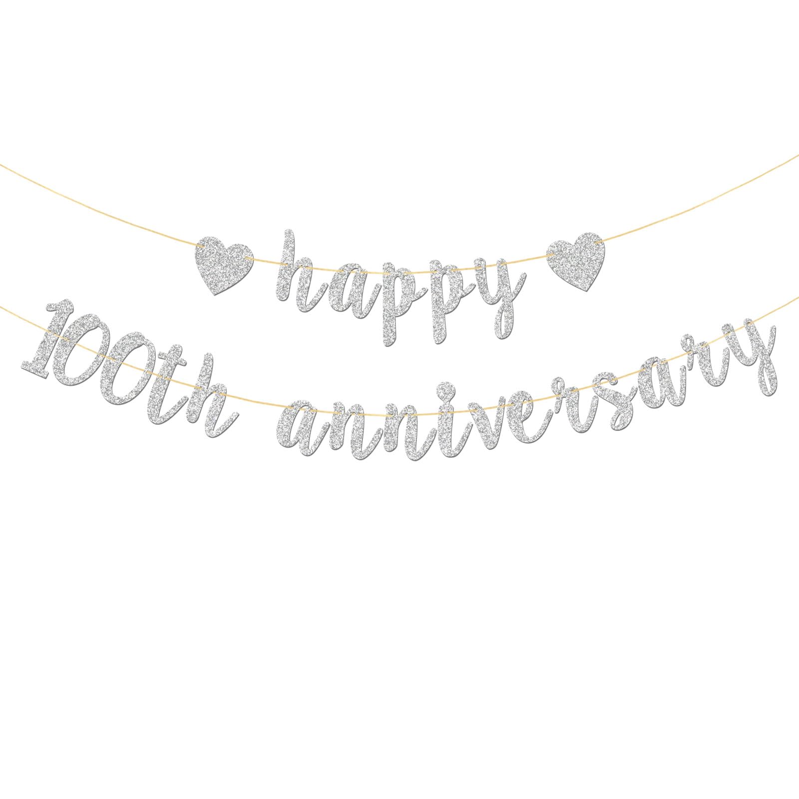 Happy 100th Anniversary Banner - Happy 100th Birthday Party Garland Supplies - 100 Wedding Anniversary Party Decorations - Silver Glitter
