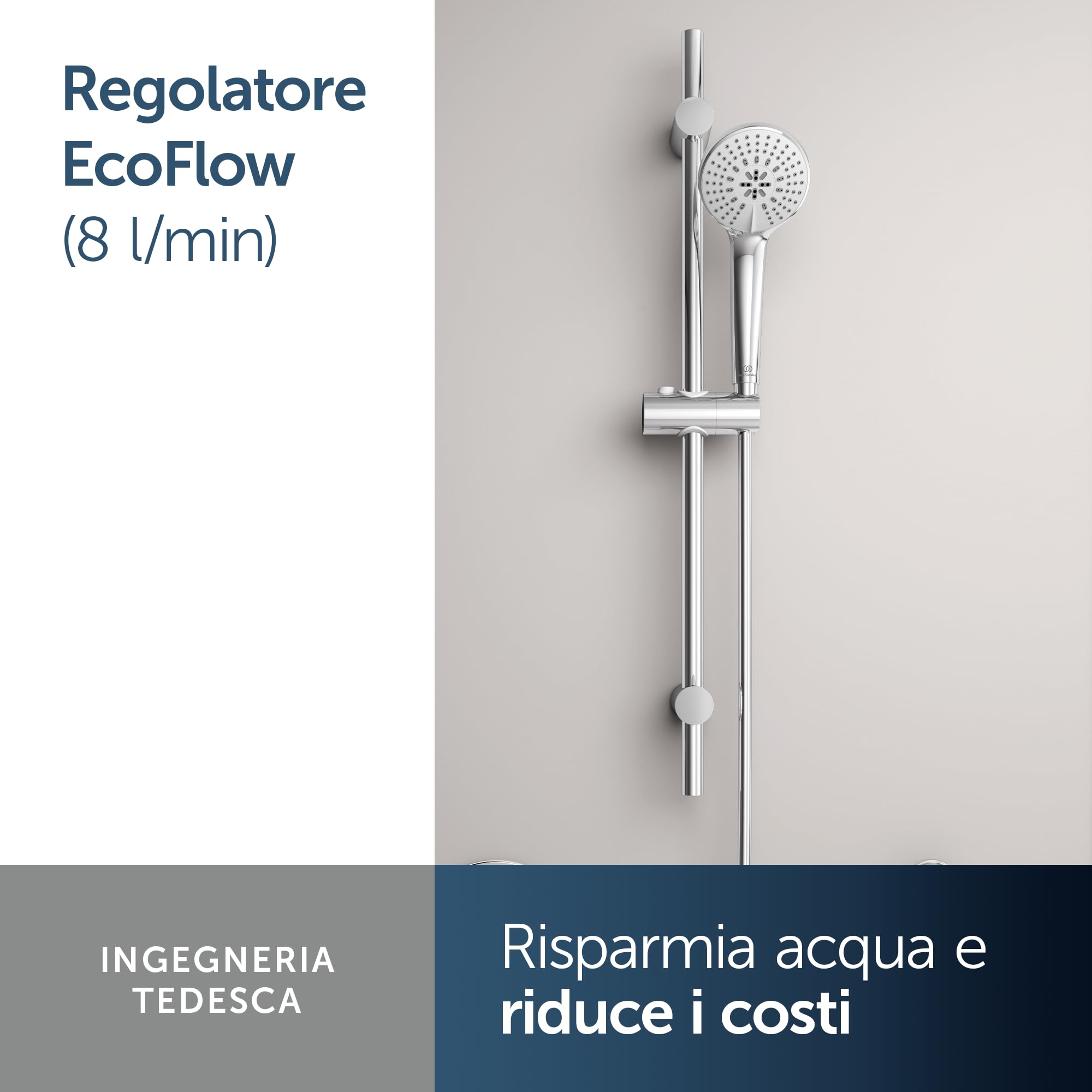 Ideal Standard Idealrain Combinazione doccia Ideal Standard Idealrain con asta doccia, a risparmio idrico, soffione con tre getti, flessibile doccia 1750 mm – cromato (312x723 mm)