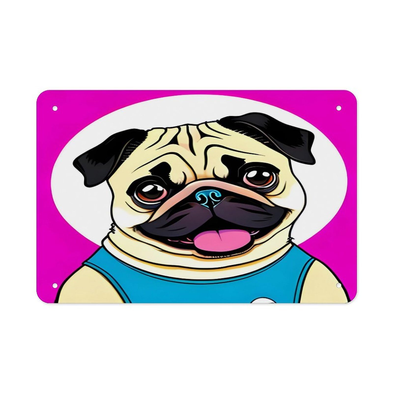 Fekiloot Style Funny Cartoon Pug Puppy Dog Metal Signs Wall Art Tin Sign