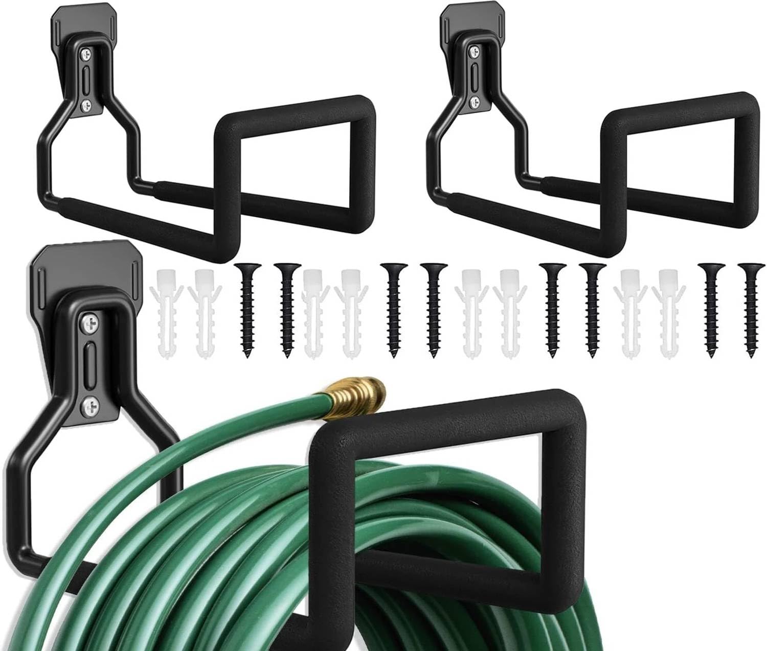2 Pcs Wall Mount Hose Holder Stand Heavy Duty Metal Garden Hose Hanger Reel | Water Pipe Tube Hook Rack for Outside Yard, Garage & Storage Organizer (Black)-image-26