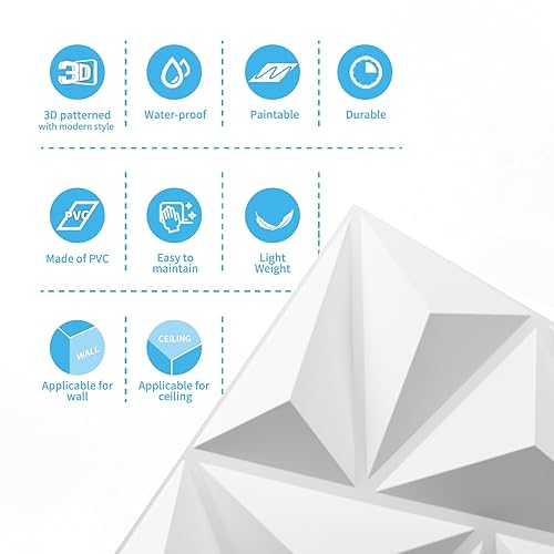 Miniatura 10 de Art3d Panel de pared de plástico 3D con diseño de pared ondulado blanco 197 x 197 pulgadas paquete de 12